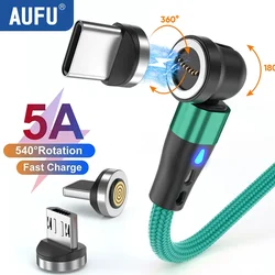 AUFU-Cable magnético de carga rápida 5A, Cable USB tipo C giratorio 540, para iPhone 14, Samsung, Xiaomi, Realme