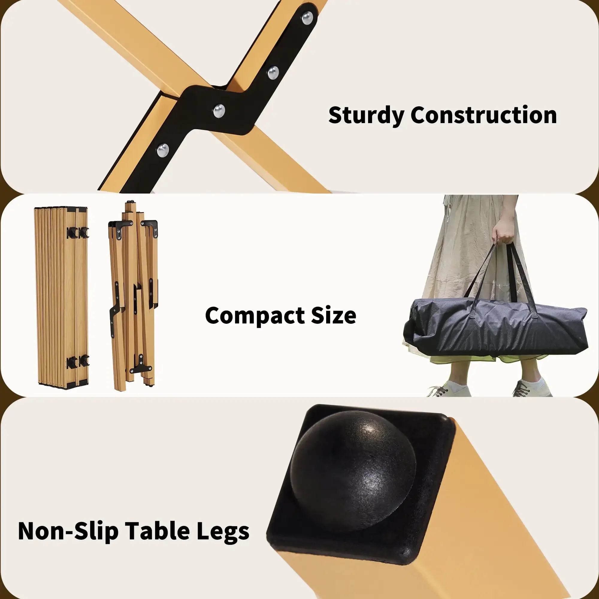 طاولة تخييم محمولة قابلة للطي، 47.3 بوصة × 23.2 بوصة × 17.7 بوصة طاولة قابلة للطي مستطيلة مع حقيبة حمل، تتجميع بسرعة #5