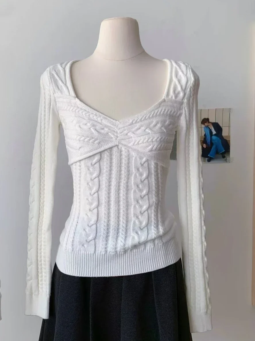 Women 2026 Harajuku Gothic Knitted Sweater Korean Subculture Slim Fit Solid Color Casual Street Pullover Trendy Jumper