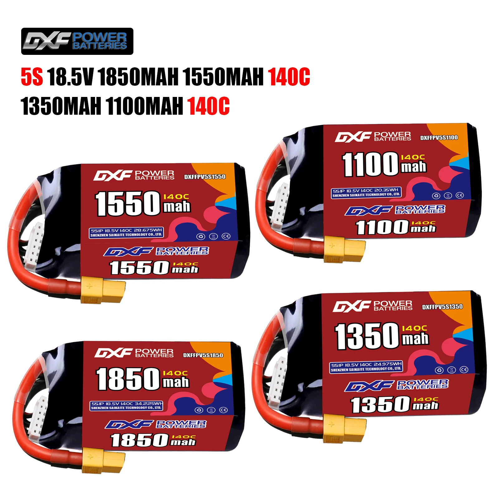 بطارية DXF Lipo 5S 18.5 فولت 1850 مللي أمبير في الساعة 1550 مللي أمبير 1350 مللي أمبير 1100 مللي أمبير 140C مع قابس XT30 XT60 JST لطائرة هليكوبتر FPV كوادكوبتر بدون طيار
