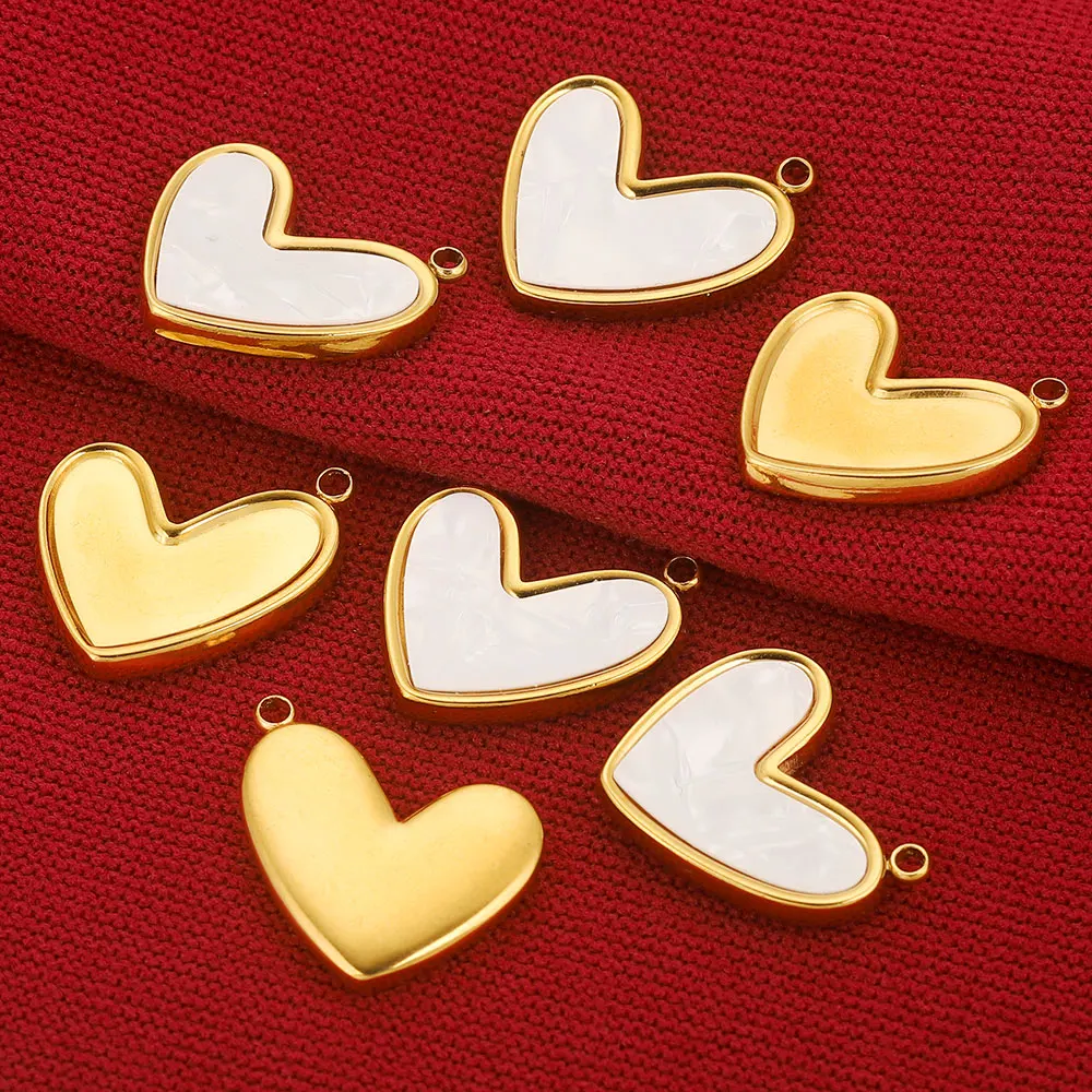 5pcs Stainless Steel Shell Heart Cahrms Pendant Blank Base Diy UV Resin Cameo for Necklace Bracelet Jewelry Making Accessories