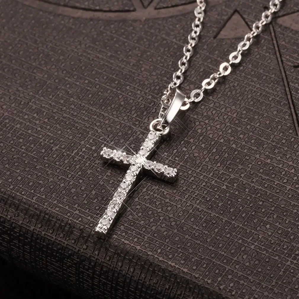 LATS Fashion Female Cross Pendants dropshipping Gold Color Crystal Jesus Cross Pendant Necklace Jewelry For Women Men Wholesale