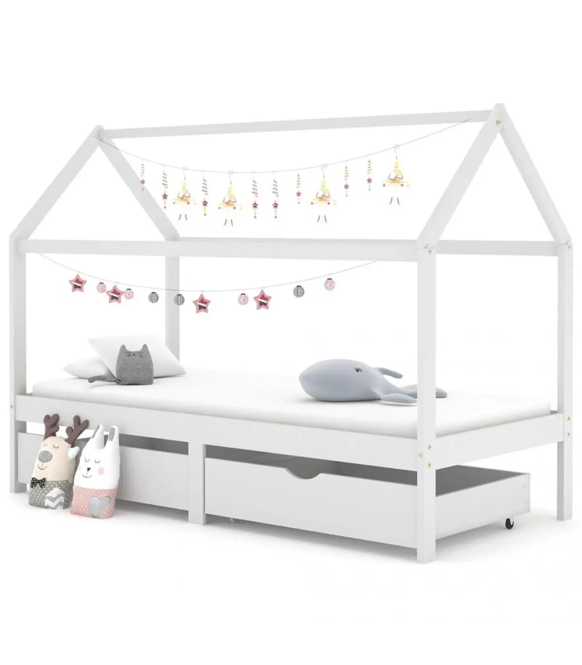 Cribs and beds for children children's bed structure drawers wood pine White 90x200cm