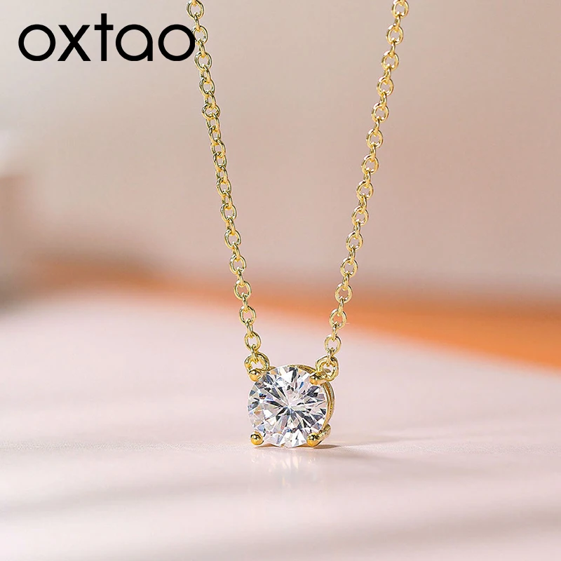 

Сертифицированное колье OXTAO с муассанитом, 5 мм/4 мм, цвет D, VVS1, для женщин, позолота 14K, с четырьмя крапанами, ювелирное изделие