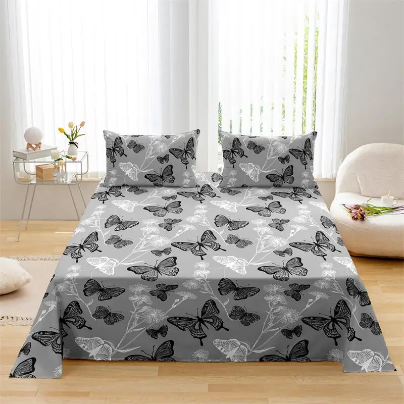 Kuup Cartoon Butterfly Print Flannel Flat Sheet All-Season 230x230cm Bed Sheet Soft Comfortable Bed Cover Not Include Pillowcase