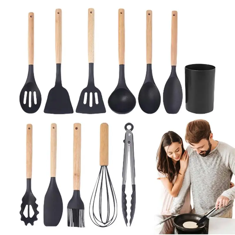 

Kitchenware Set Non-stick Baking Utensils With Holder Set Of 12 Reusable Kitchen Gadgets Cookware Supplies For Home Restaurants