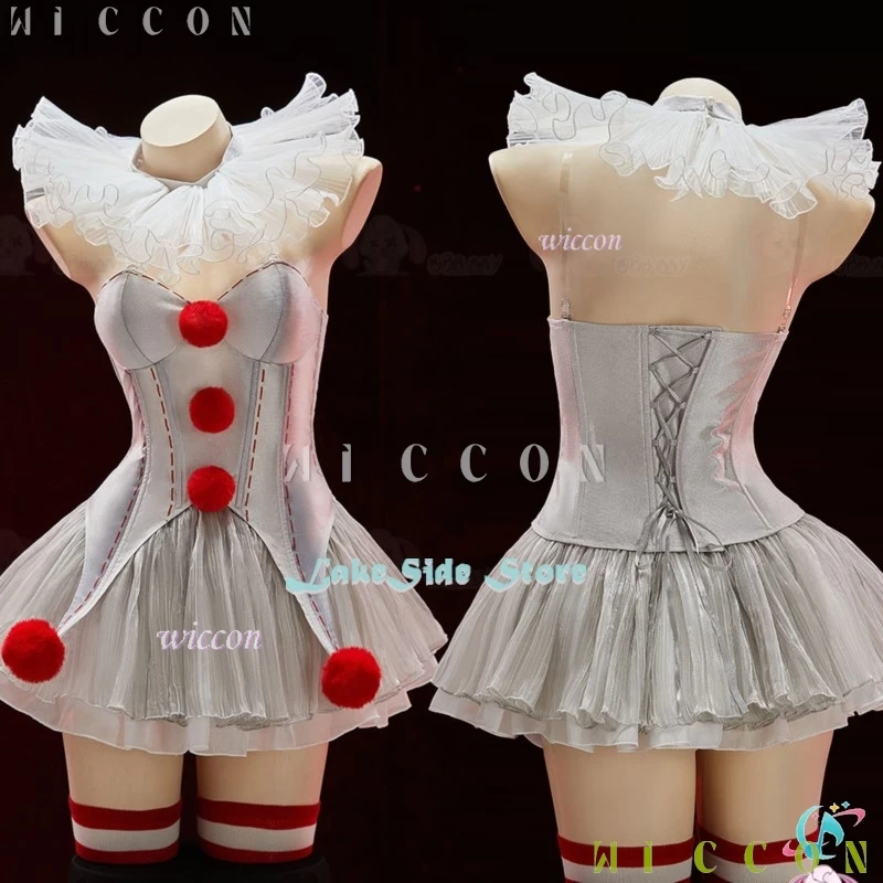 Halloween Movie Clown Pennywise Dress Cosplay Costume Wig Genderswap Horror Scary Sexy Dress Up Women Carnival Party Outfit view 4