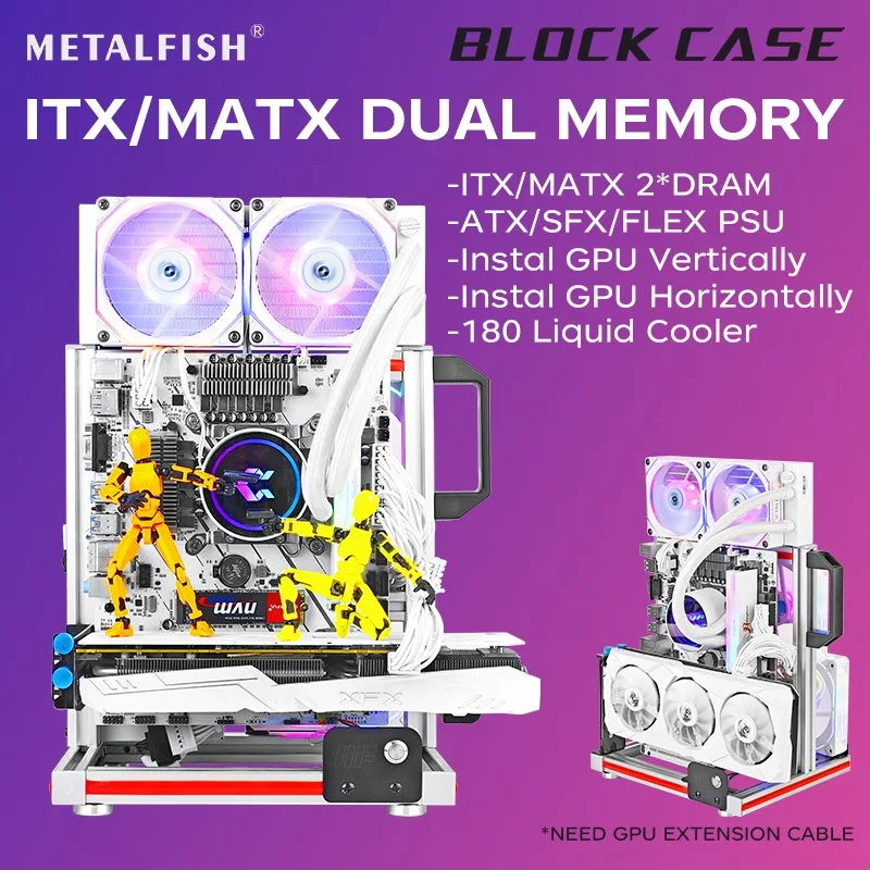 Imagem -06 - Metalfish Blockcase Alumínio Quadro Aberto Case Suporte M-atx Itx Mainboard Gpu Montagem Horizontalmente 240 Refrigerador Líquido Gabinete de Jogos