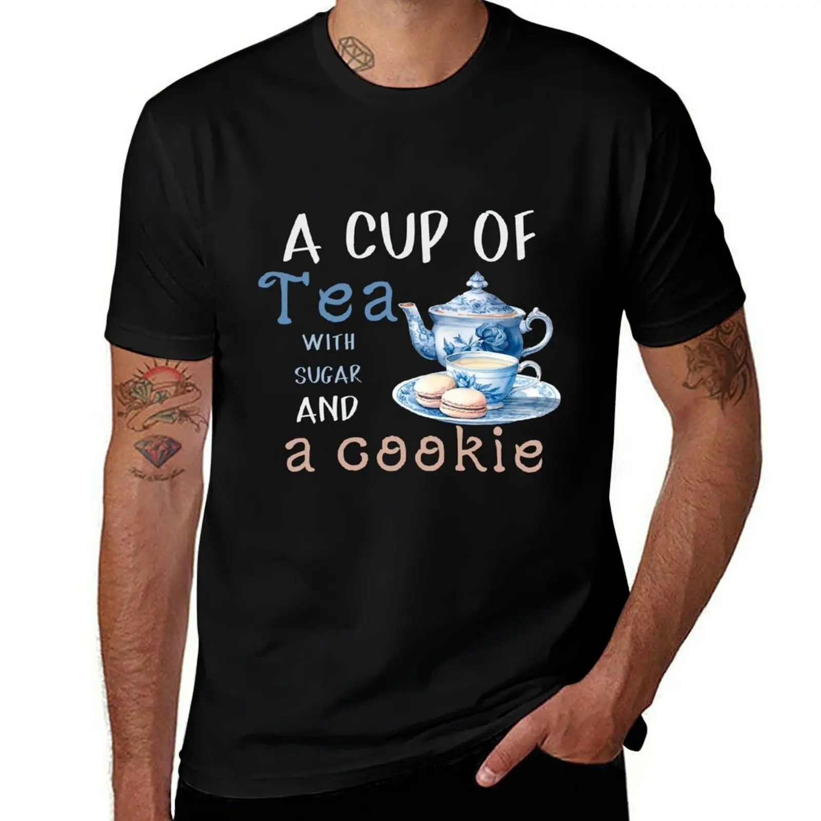 A Cup Of Tea With Sugar And A Cookie-Tea & Cookie Lover T-Shirt Urban Casual Loose Fit Tee