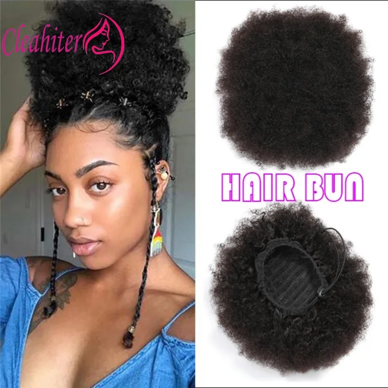 Afro Kinky Curly Drawstring Ponytail Human Hair 100g/PC 8 Inches Clip In Extensions Natural Color Brazilian Remy Hair Bun