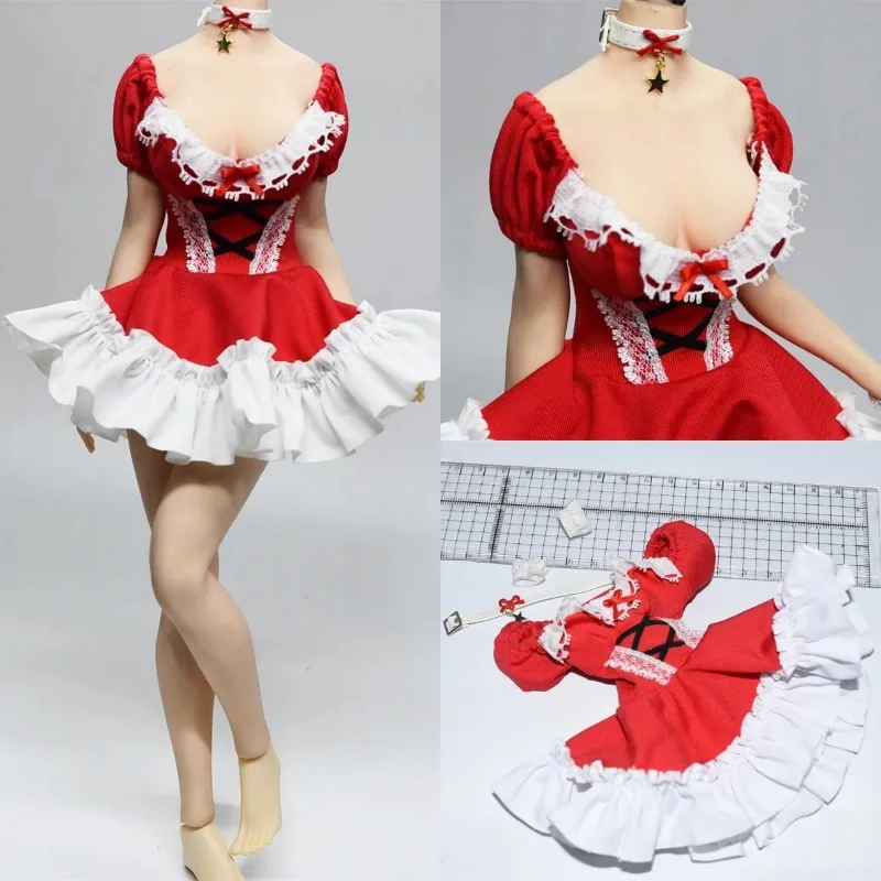 1/6 skala Weibliche Süße Rot Weiß Kurzarm Blumen Kleid Weihnachten Kleidung Set Modell für 12 "Soldat Action Figur körper Spielzeug