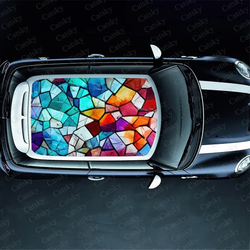 Stained Glass Design Car Roof Sticker Wrap Racing SUV Accessories Packaging Painted PVC Custom Car Graphic Decal