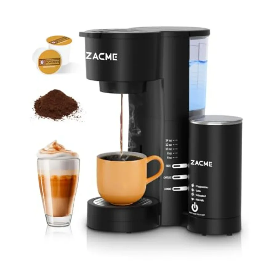 

Single Serve Coffee Maker for K Cups&Ground Coffee with Milk Frother, 3 in 1 Small Single Cup Coffee Machine, 28oz Water Thank,