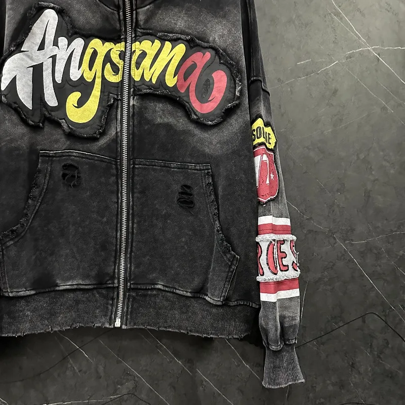 2025 Autumn Heavy Industry New Patch Embroidery Cartoon Cardigan Zipper Sweatshirt Jacket For Women's Loose Casual Top Hoodies