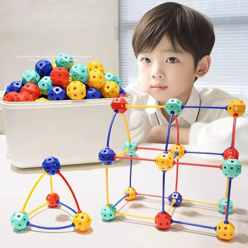 75/150/240Pcs Children's Educational Toys 3D Geometric Transformable Building Blocks Large Particle String Beads Assembly