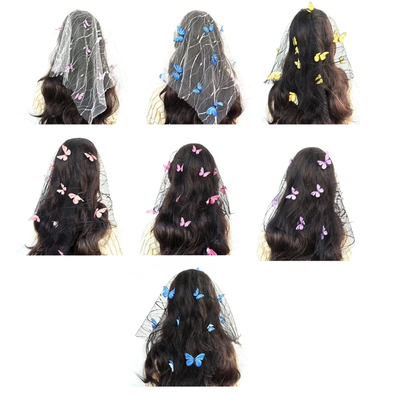 Women Butterfly Veil Headpiece Flora Fairy Photoshoot Props for Wedding Easter Festival Party Flora Fairy Headband