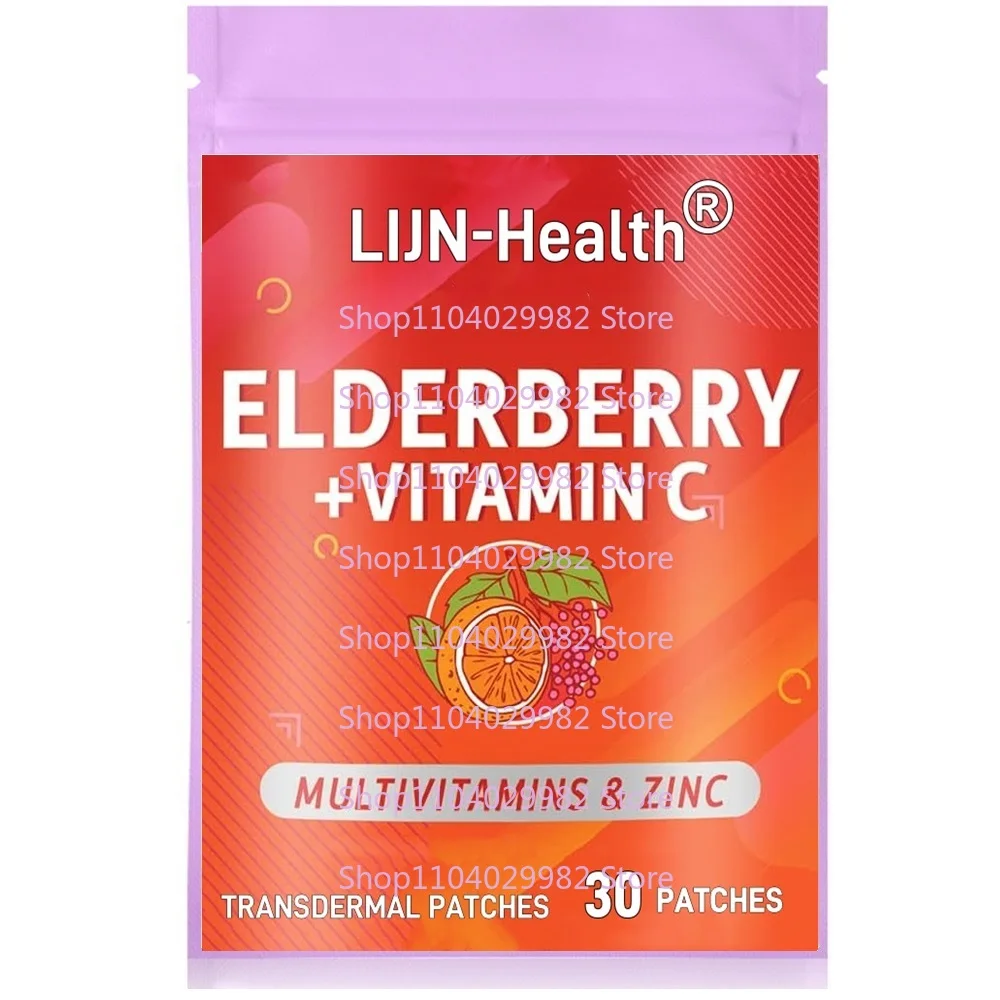 30 Patches Elderberry Transdermal Patches with Zinc and Vitamin C , D, A, E, B12  Immune Support  Bones & Teeth