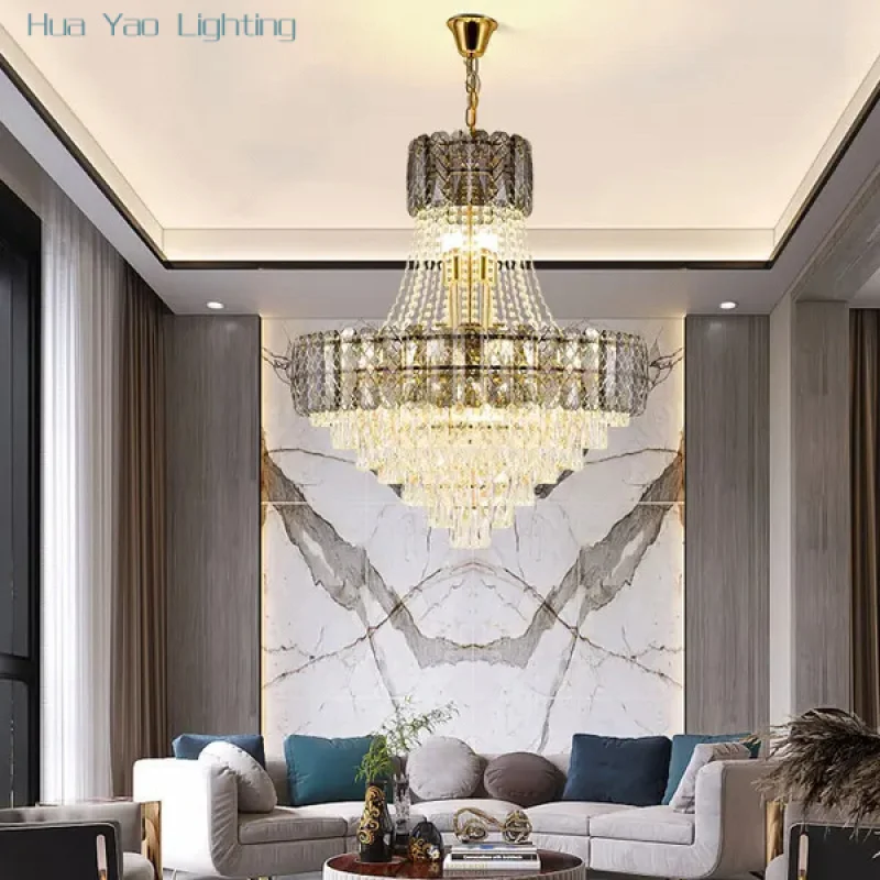 Golden Palace K9 Crystal 2025 Dimmable LED Chandelier Lighting Hanging Lamps Lustre Suspension Luminaire Lampen For Staircase