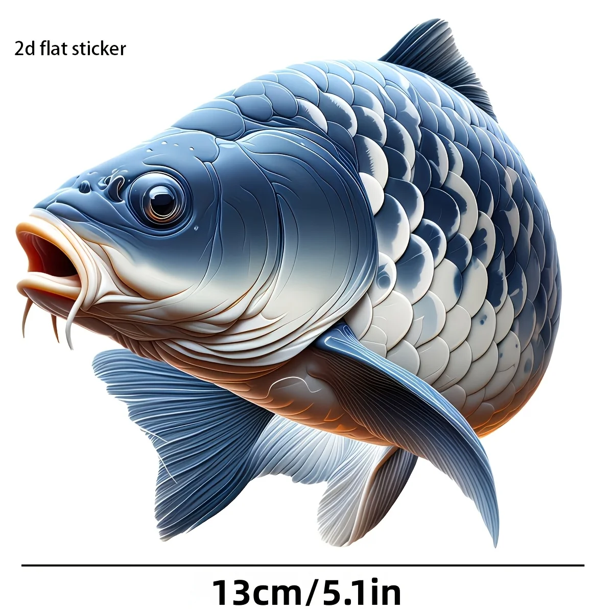 2D Flat Blue Koi Fish Vinyl Sticker, Removable Easy‑Apply Decal for Car Motorcycle Laptop Wall Luggage Smooth Surfaces Decor