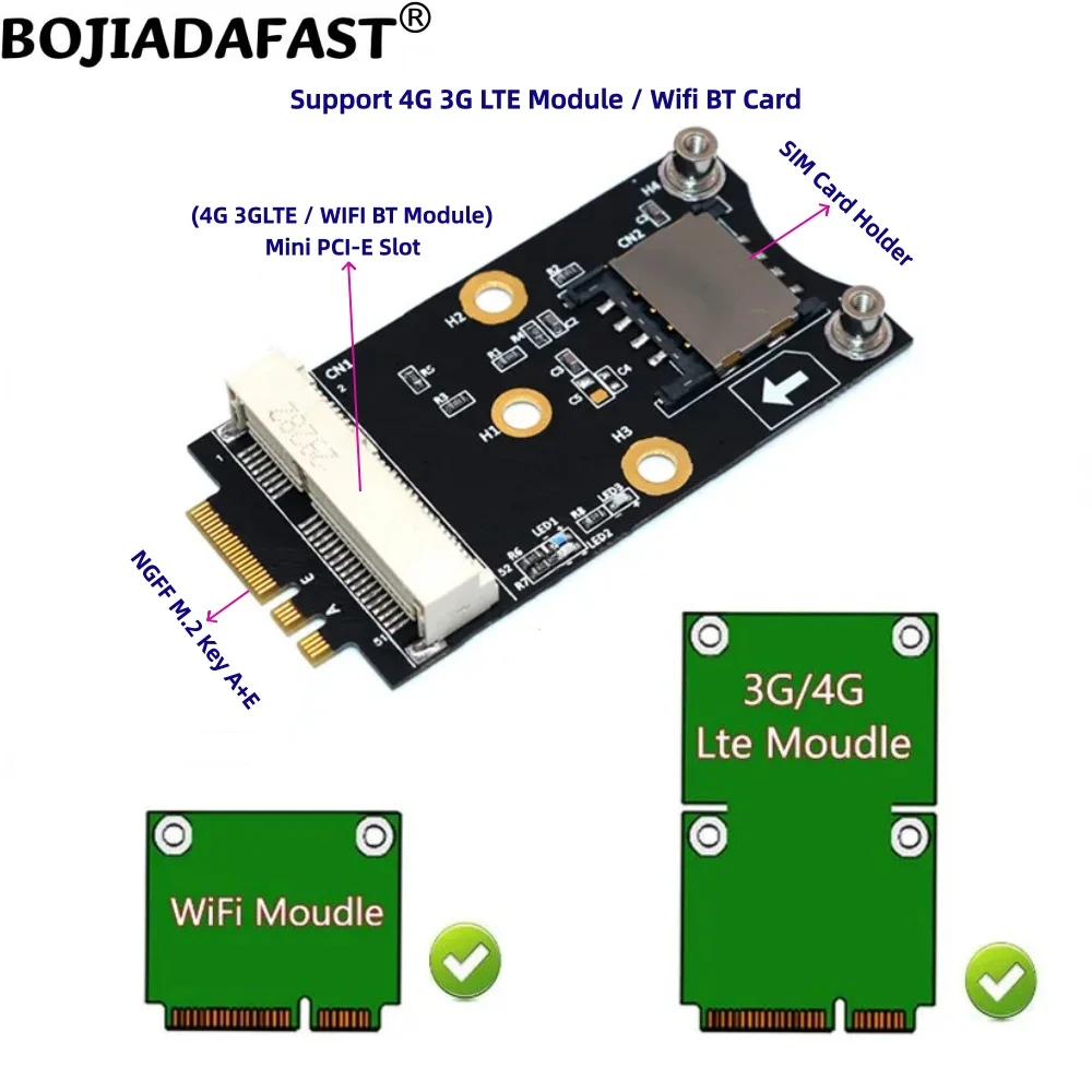 M.2 NGFF Key A+E to Mini PCI-E MPCIe Wireless Adapter With 1 SIM Card Slot For 3G 4G LTE Modem Modules