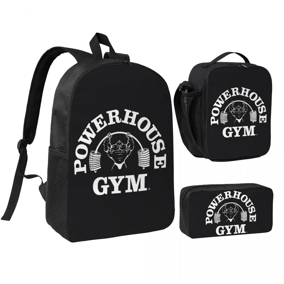 

Powerhouse Gym Fitness Building Muscle Backpack Boys Girls BookBag School Bag Shoulder Bags 3ps Insulated Lunch Bag Pencil Case