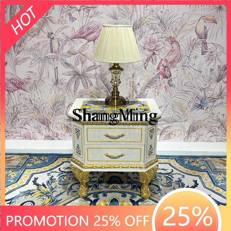 

SM new solid wood bedside table palace luxury craftsmanship with drawers bedroom locker