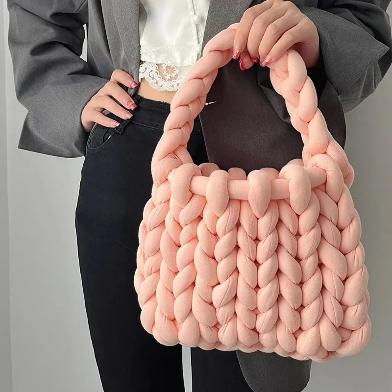 DIY Crochet Bags Handmade Women Underarm Bag Designer Winter Tote Bag Knitting Handbags for Women Woven Chunky Knitted Purse