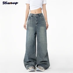 Low Waist Baggy Jeans for Women 2024 Fashion 90s Vintage 2000s Clothes Y2k Blue Women's Wide Denim Pants Woman Trousers Jeans