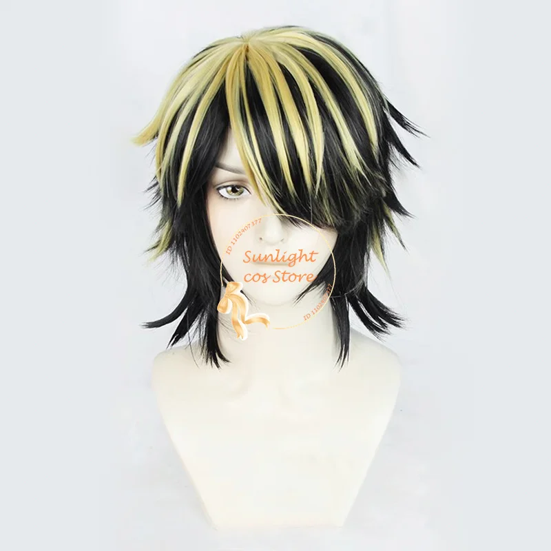 Anime Hanemiya Kazutora Cosplay Wig Short Black Yellow Wig With Earrings Heat Resistant Synthetic Hair Role Play Wigs + Wig Cap