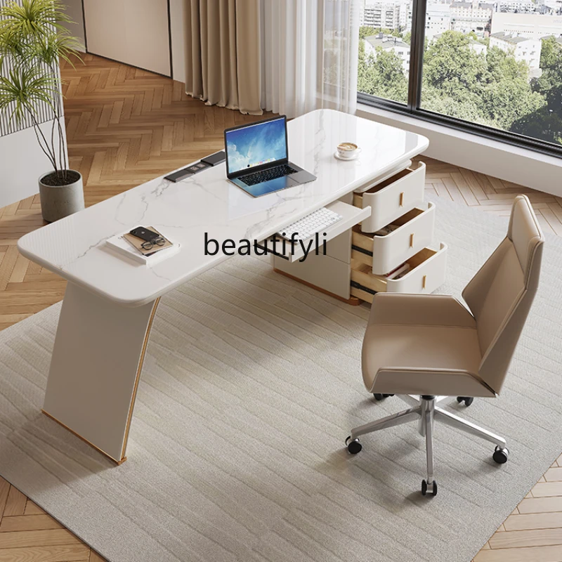 

Light Luxury Stone Plate Desk Office Italian Minimalist Computer Desk Bedroom Study Desk