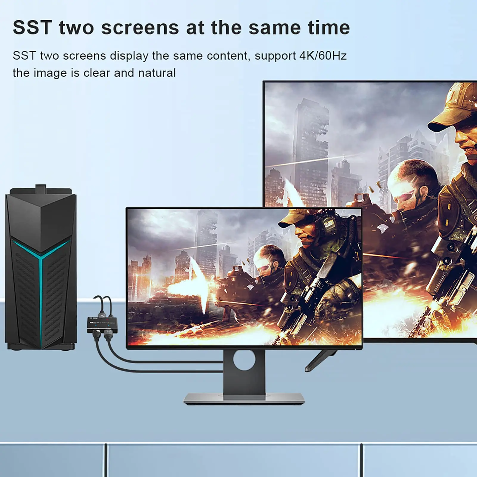 8K DisplayPort 1.4 MST ฮับแยก, 1 IN 2 OUT DP TO DP + HDMI แปลงวิดีโอพร้อมฟังก์ชั่น MST 8K @ 30Hz 4K @ 120Hz 2K @ 240Hz