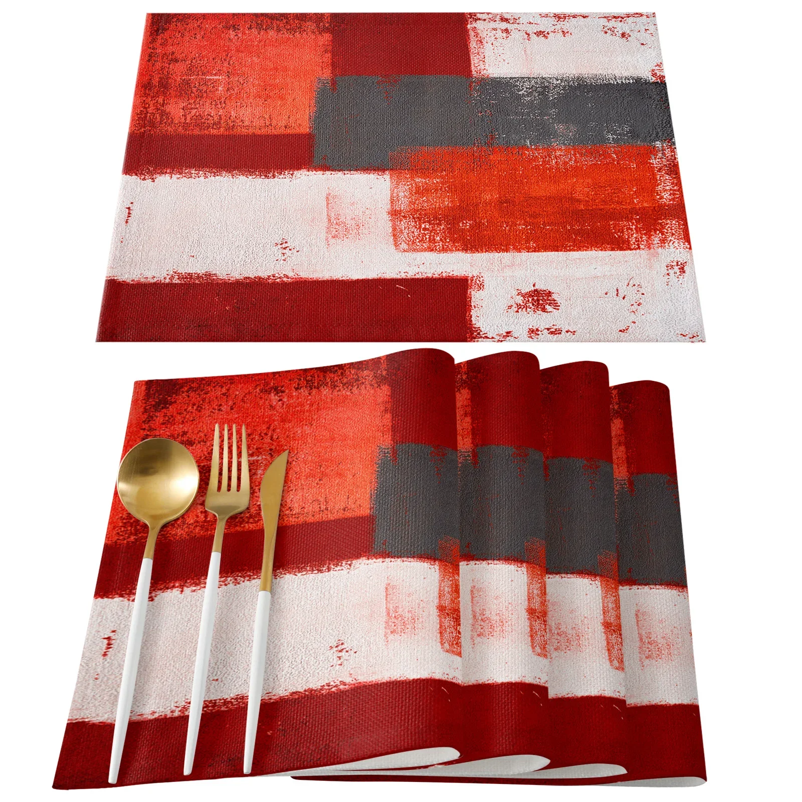 Oil Painting Abstract Geometric Red Dining Placemat Table Tableware Mats Kitchen Dish Mat Pad 4/6pcs Table Mat Home Decoration