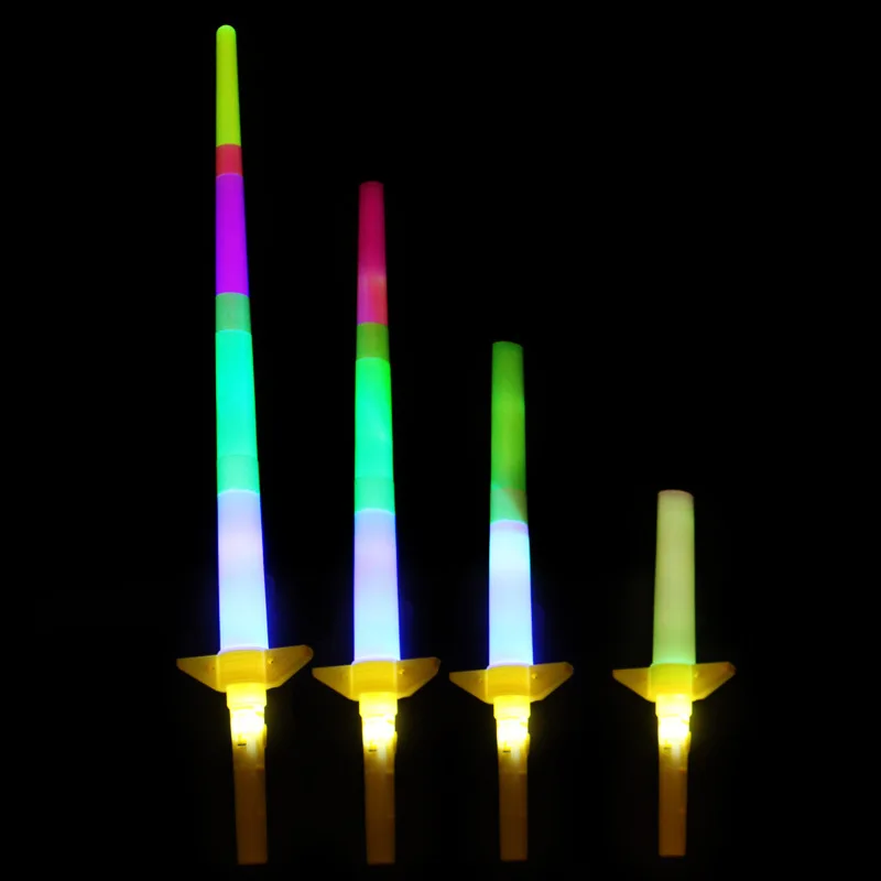 4 Section Extendable LED Colorful Flashing Glow Sword Kids Toy Flashing Light-Up Stick Concert Party Props Bar Glowing Toys