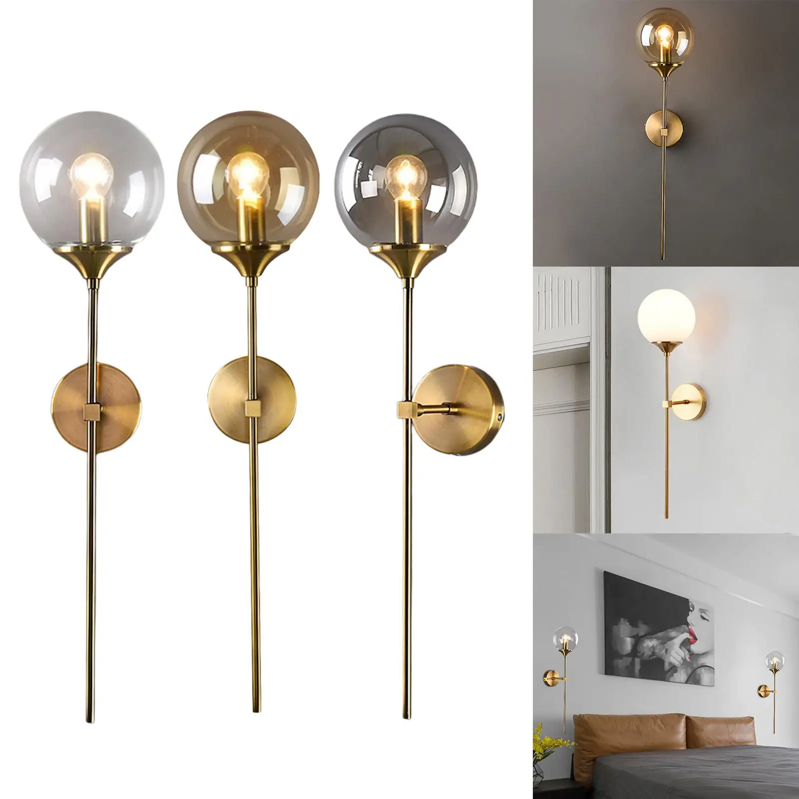 

Industrial Gold Wall Sconce Lighting Bathroom Light Fixture with 5.9" Round Glass Shades for Living Room Hallway Wall Light