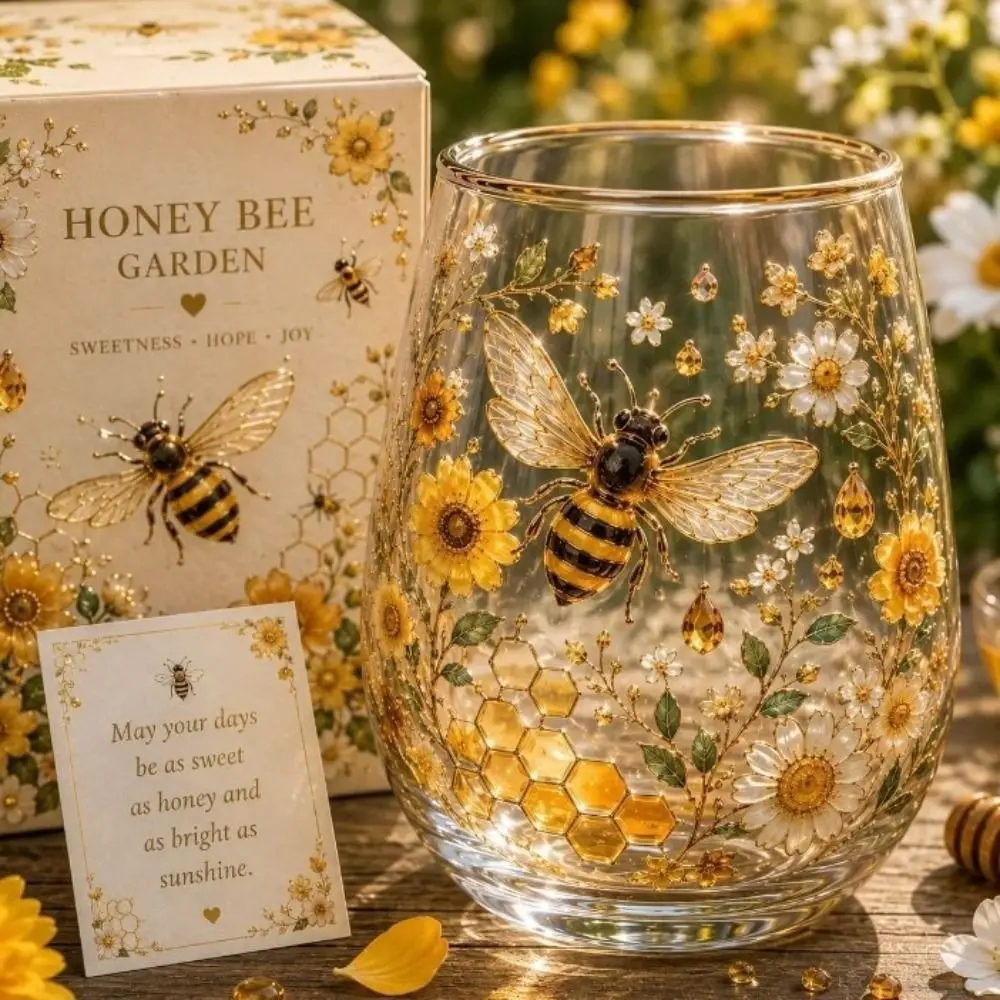 Hummingbird Design Bee Glass Tea Cup Flower Transparent Clear Milk Cup Colorful Large Capacity Bird Pattern Mug Tea