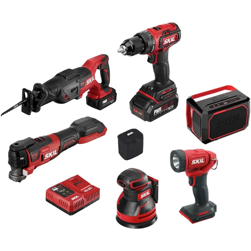 SKIL PWRCore 20 Brushless 20V 6 Tool Combo Kit, termasuk 2.0Ah Lithium Battery 4.0Ah Lithium Battery