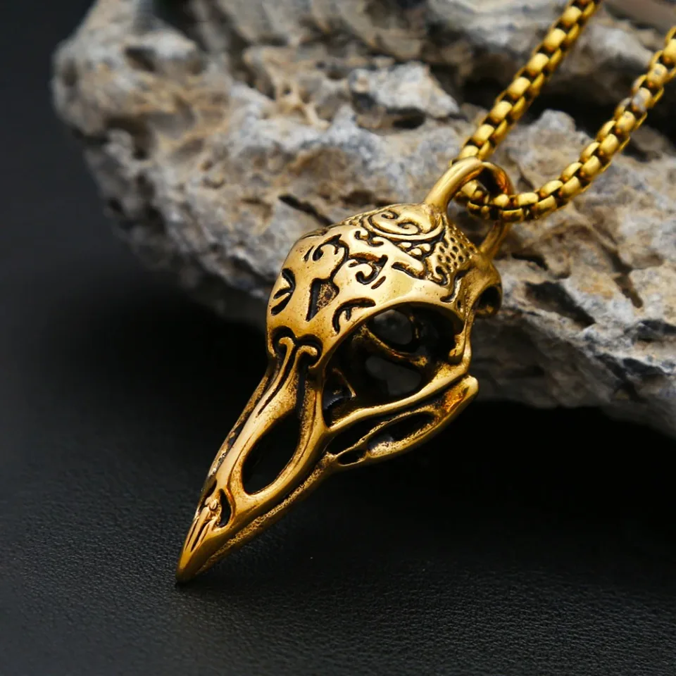 خمر الغراب الجمجمة قلادة قلادة 316L الفولاذ المقاوم للصدأ القوطية القلائد للرجال ارتداء اليومي مجوهرات الحفلات هدايا بالجملة