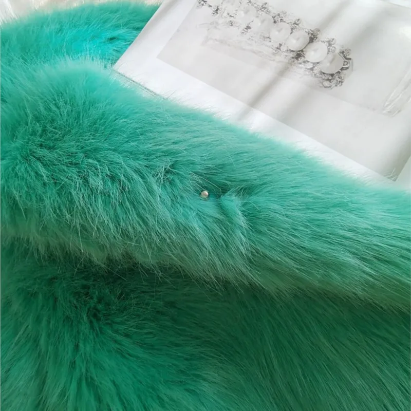 2023 Winter Mint Green Hairy Shaggy Faux Fur Coat The Spice Girls Full Sleeve Furry Warm Jacket Women Short Outercoat