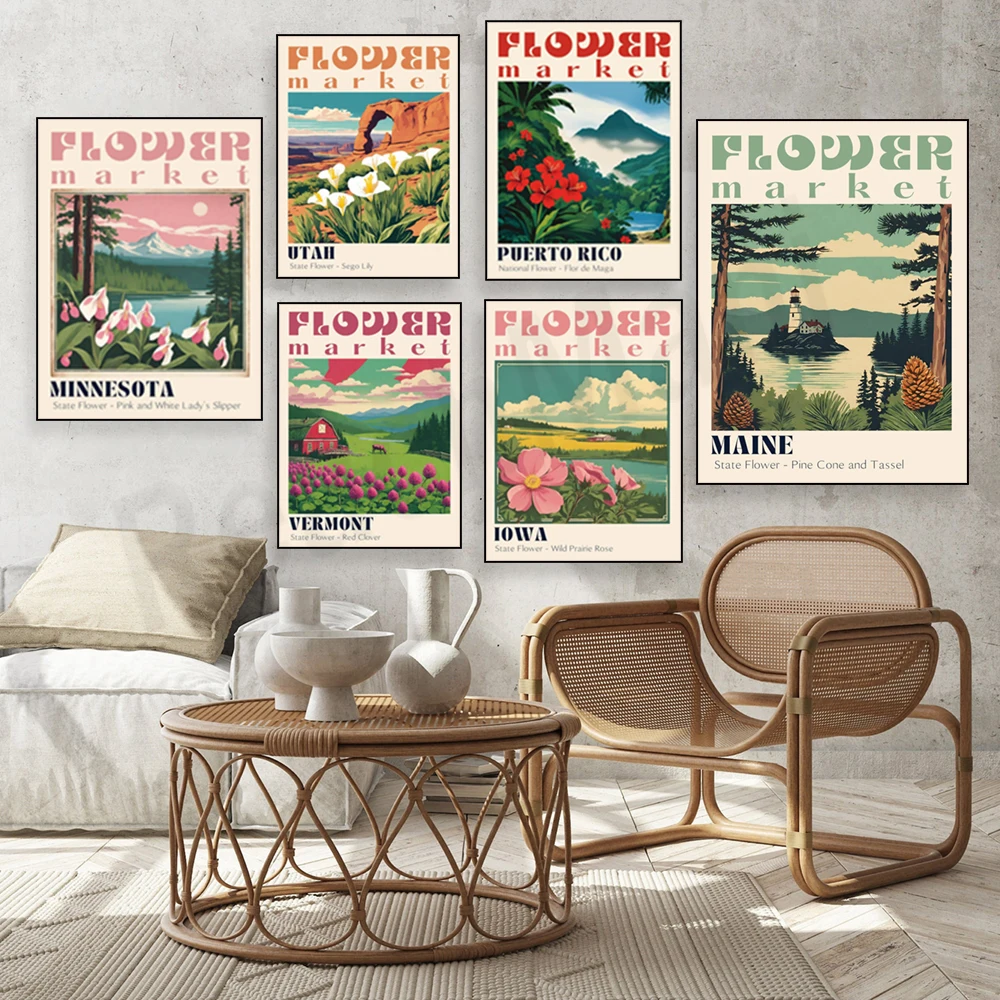 Maine, New Jersey, Puerto Rico, floral prints, rainforest art beach, Matisse flower posters, fantasy flower market posters