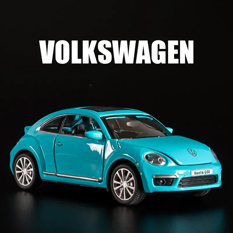 Modèle de voiture en alliage Volkswagen Beetle, Diecasts, Simulation de véhicules jouets, Son et lumière, Arrière nervuré, Cadeaux pour enfants, 1:32