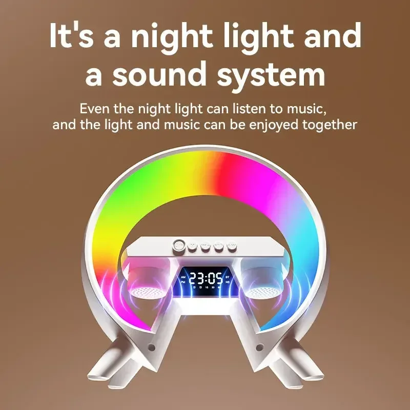 ZIHOTLE Wireless Bluetooth Charging Speakers LED Desk Lamp Alarm Clock USB Microphone Dimmable RGB Night Light for Smart Life