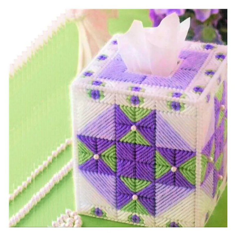 12x12x14cm Pastoral colour matching storage tissue box embroidery kit DIY handmade craft set Crocheting knitting needlework