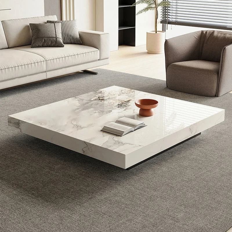 Modern Minimalist Light Luxury Square Rock Coffee Table for Small Home Office or Living Room TV Cabinet