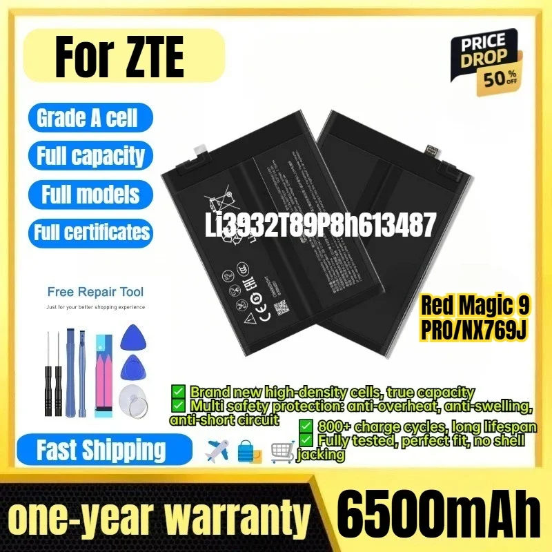 Li3932T89P8h613487 for ZTE Red Magic 9 PRO/NX769J Phone Battery 0 Cycle High Capacity Battery Replacement Bateria with Tools