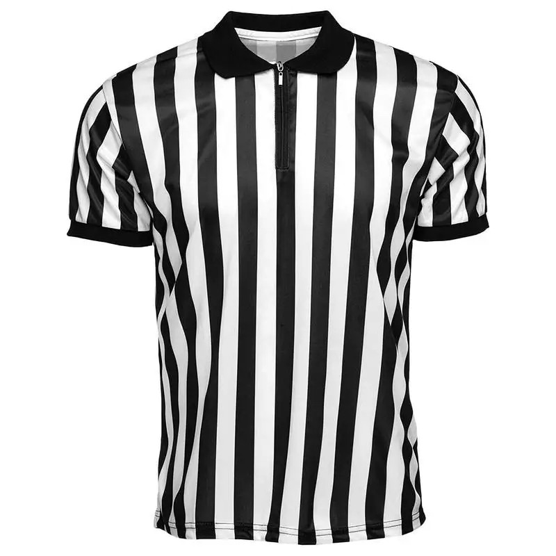 Striped Referee Shirt Men Official Pro-Style Collar Referee Shirt Gym Sporting Soccer Basketball Goods Sports Referee Shirt