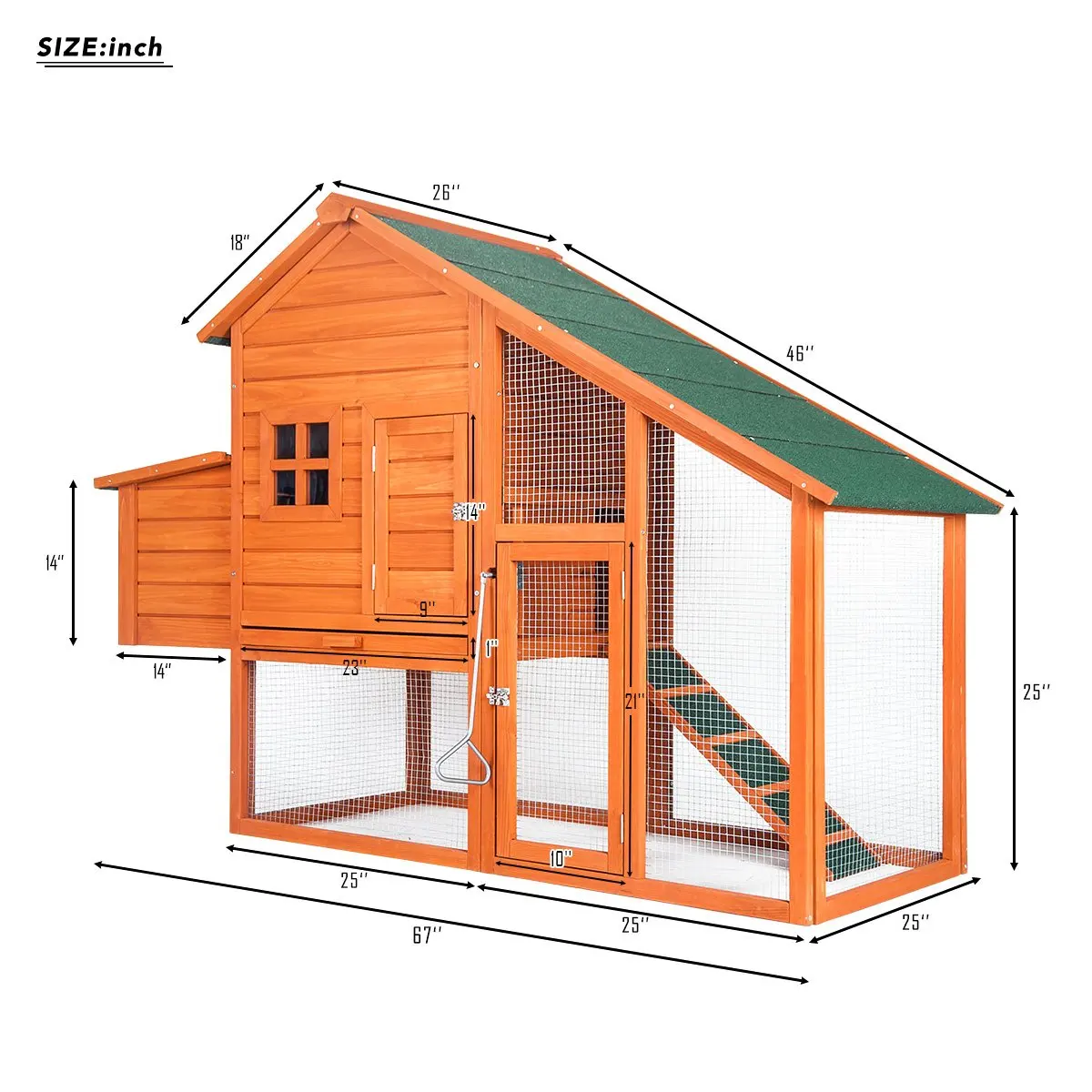 67x26x47 Inch Pet Rabbit Hutch Chicken Coop Wooden House for Small Animals with Pull-Out Tray&Egg Case[US-Stock]