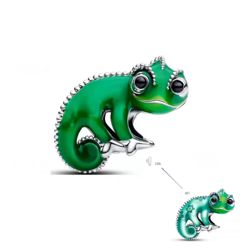 

НОВЫЕ серебряные шармы-хамелеоны 925 пробы, меняющие цвет, для браслетов, для самостоятельного изготовления украшений, милые подвески-бусины в виде рептилий, подарок для женщин