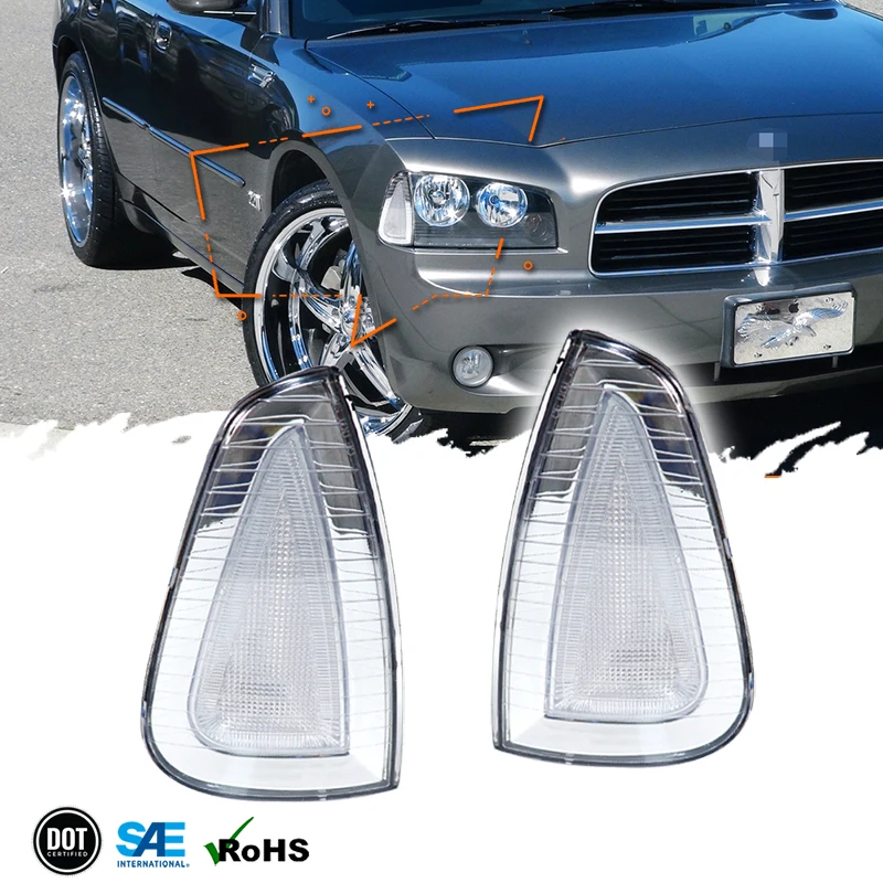 

2Pcs/Pair LED Turn Signal Front Corner Side Lights Housings For Dodge Charger 2006-2010 Car Accessories Signal Lamp , No Bulb