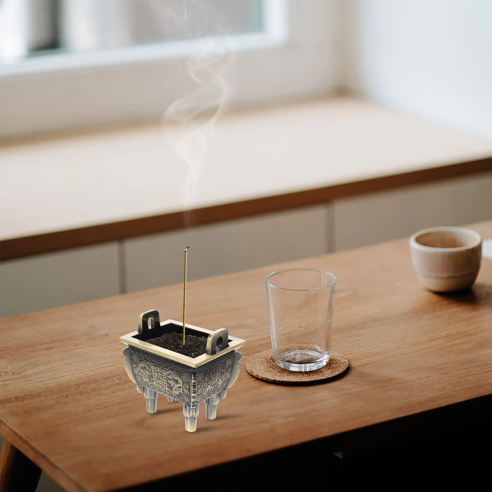 

Vintage Incense Burner Decorative Square Censer For Home Yoga Room Zinc Alloy Aromatherapy Stove Ornament Air Purify