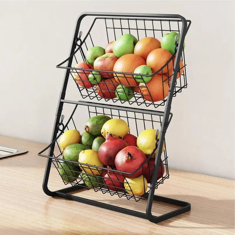 Multifunctional Nordic Iron Art Fruit Storage Rack With Two Detachable Basket For Bathroom, Wash, Makeup, Storage and Organizer